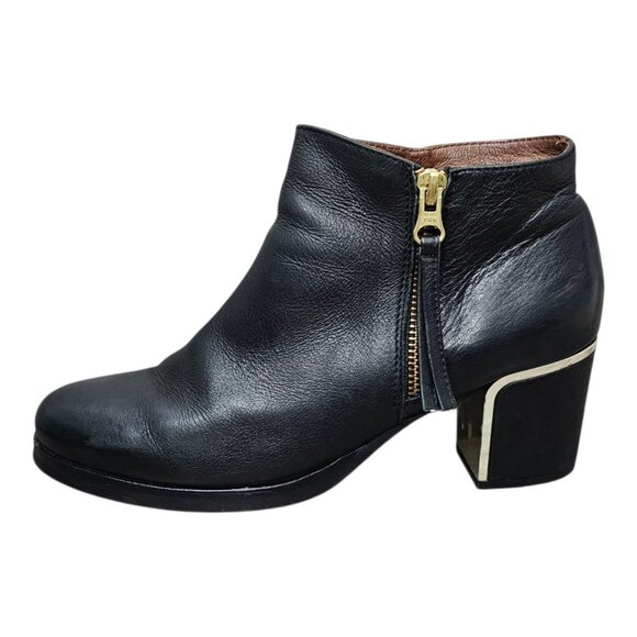 Eric Michael Leather Zip Up Chunky Black Block Heel Bootie Boot - Picture 2 of 13